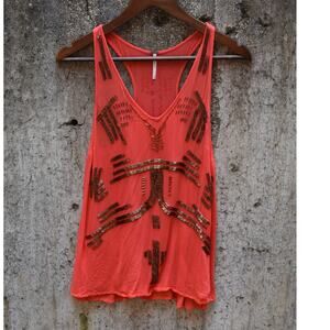Free People Coral Beaded Embellished Racerback Tank Top – Size  Extra Small